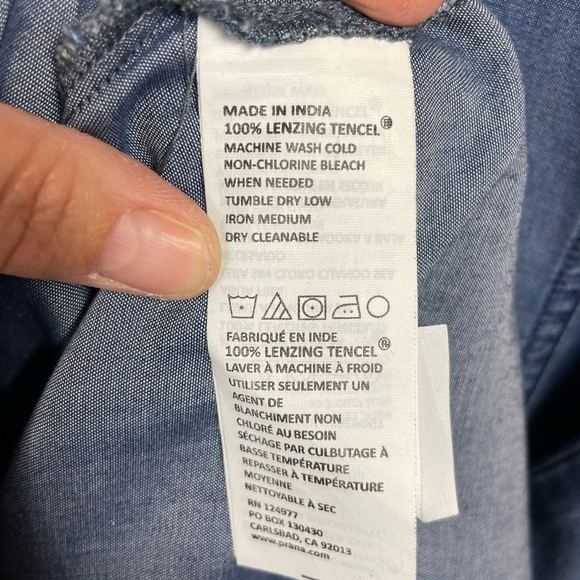 PrAna Tencel Button Down Shirt Dress long sleeves with tabs chambray, sz XS - Picture 5 of 9